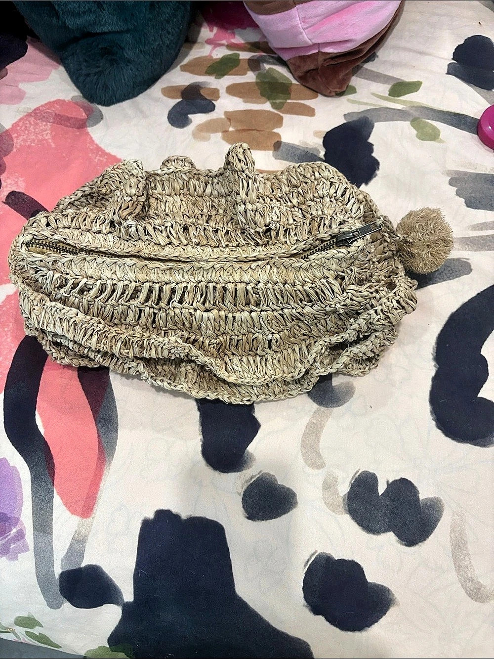 Anthropologie Woven Floral Clutch in Beige & Blue